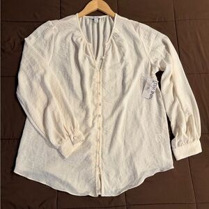 NINE WEST Ivory Button-Front Balloon Sleeve Blouse